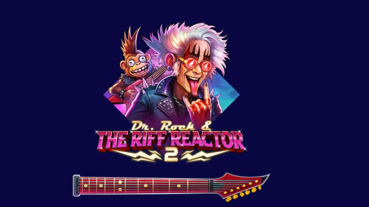 Dr. Rock and the Riff Reactor 2 slot machine interface with neon rock concert theme
