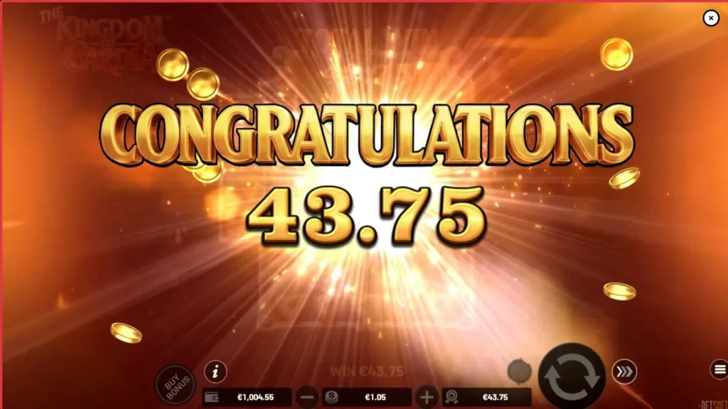 The Kingdom of Cardia slot game interface showing fantasy garden theme